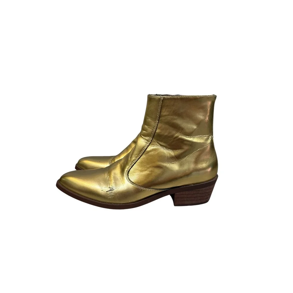 Straight To Hell Men's Vegan Richards Gold Boot 8.5 Chelsea Beatle Winklepickers
